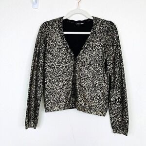 Michael Simon Womens Button Up Cardigan Sweater Metallic Party Maximalist Small